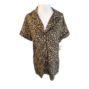 Nordstrom Animal Print Button‎ Down Shirt Short Sleeve XS